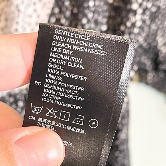 H&M Women's Black Polka Dots V-Neck Long Sleeve Cinched Baby Doll Dress Size 8 - Picture 15 of 16